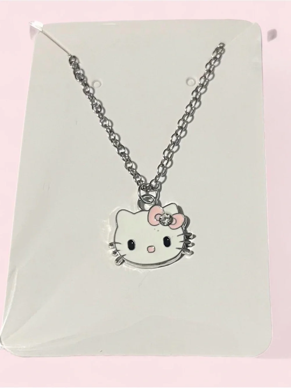 Kids  Hello Kitty Style Pendant Necklace - Pink & White